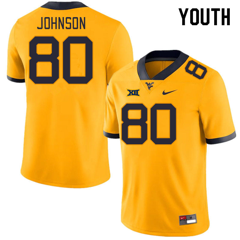 Youth #80 TJ Johnson West Virginia Mountaineers College Football Jerseys Stitched Sale-Gold - Click Image to Close
